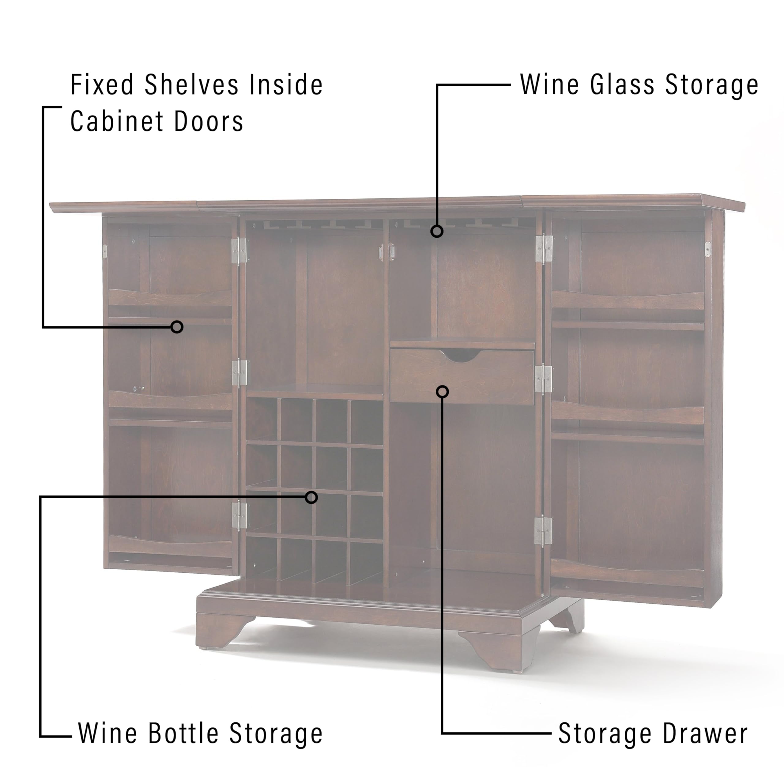 Crosley Furniture Lafayette Expandable Bar Cabinet With Storage Shelves, Drawer, And Wine Rack, Vintage Mahogany