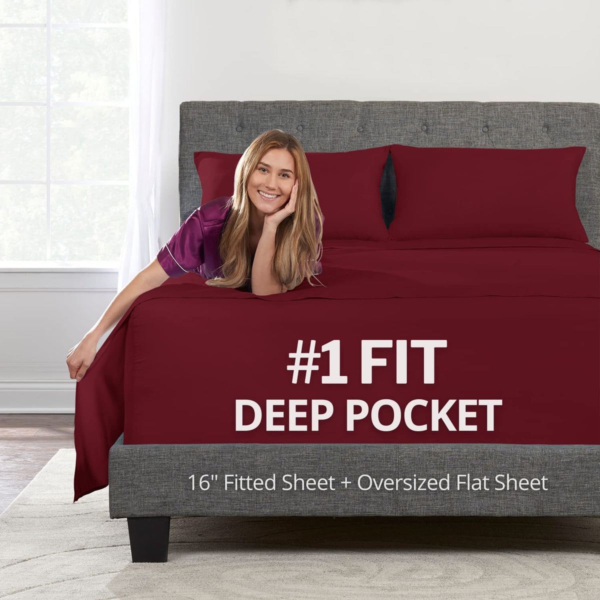 Dealuxe Queen Deep Pocket Sheet Set - 16 ' Extra Deep Burgundy Microfiber Bed Linen Set For 14 '-18 ' Mattress With Zipper Cl