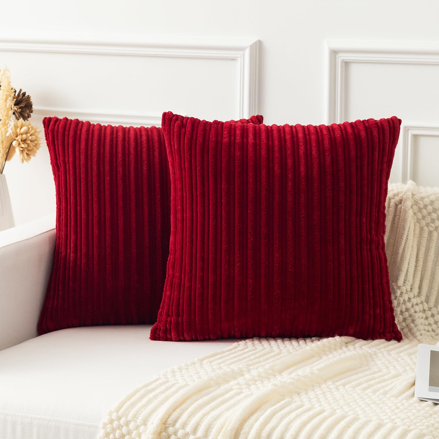 Kevin Textile Set Of 2, Christmas Plush Velvet Corduroy Throw Euro Pillow Sham Cushion Cover Christmas For Sofa, 22 X 22 Inch (5