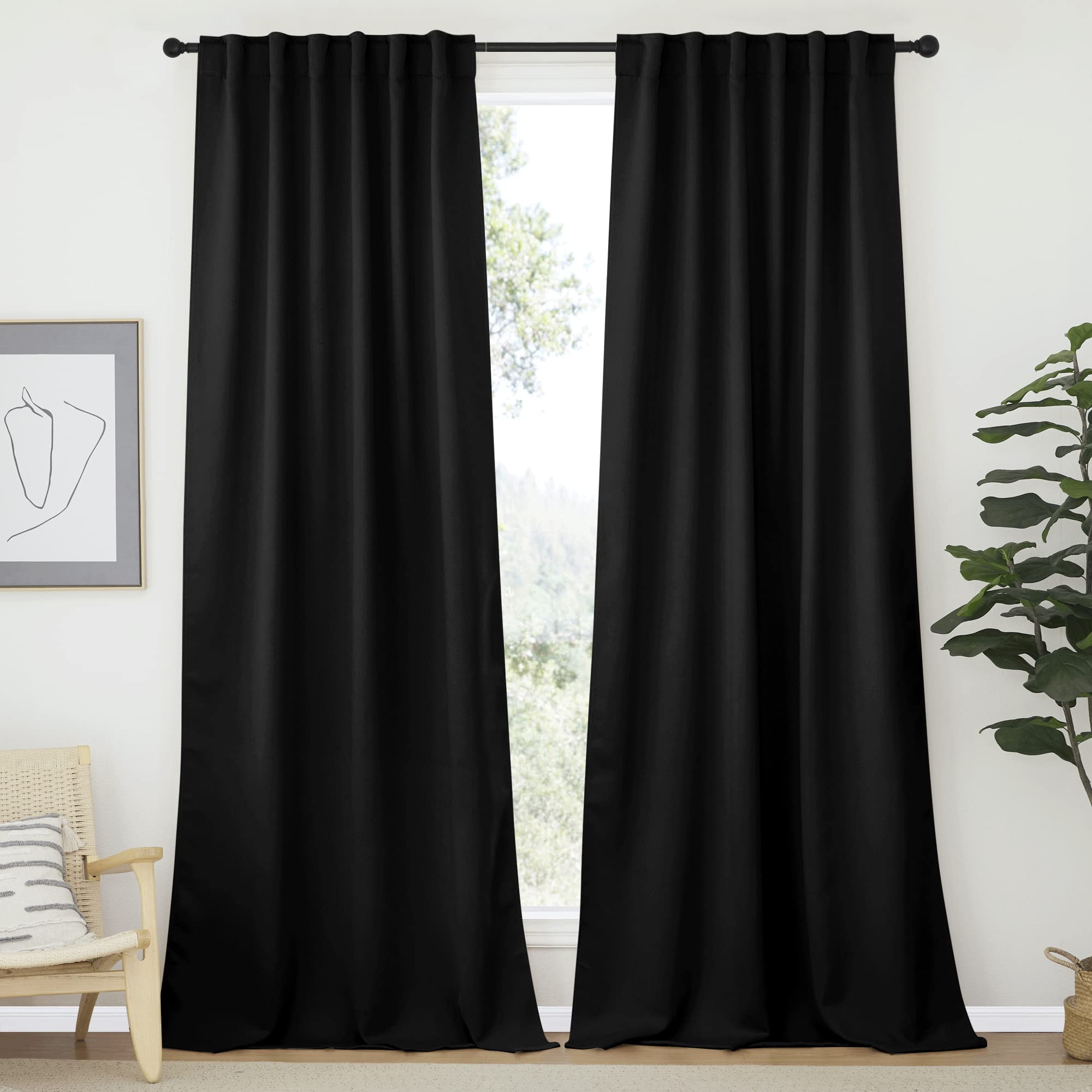 NICETOWN Halloween Blackout Curtains Window Drapes - (Black Color) W52 x L120, Double Panels, Blackout Draperies Window Treatmen
