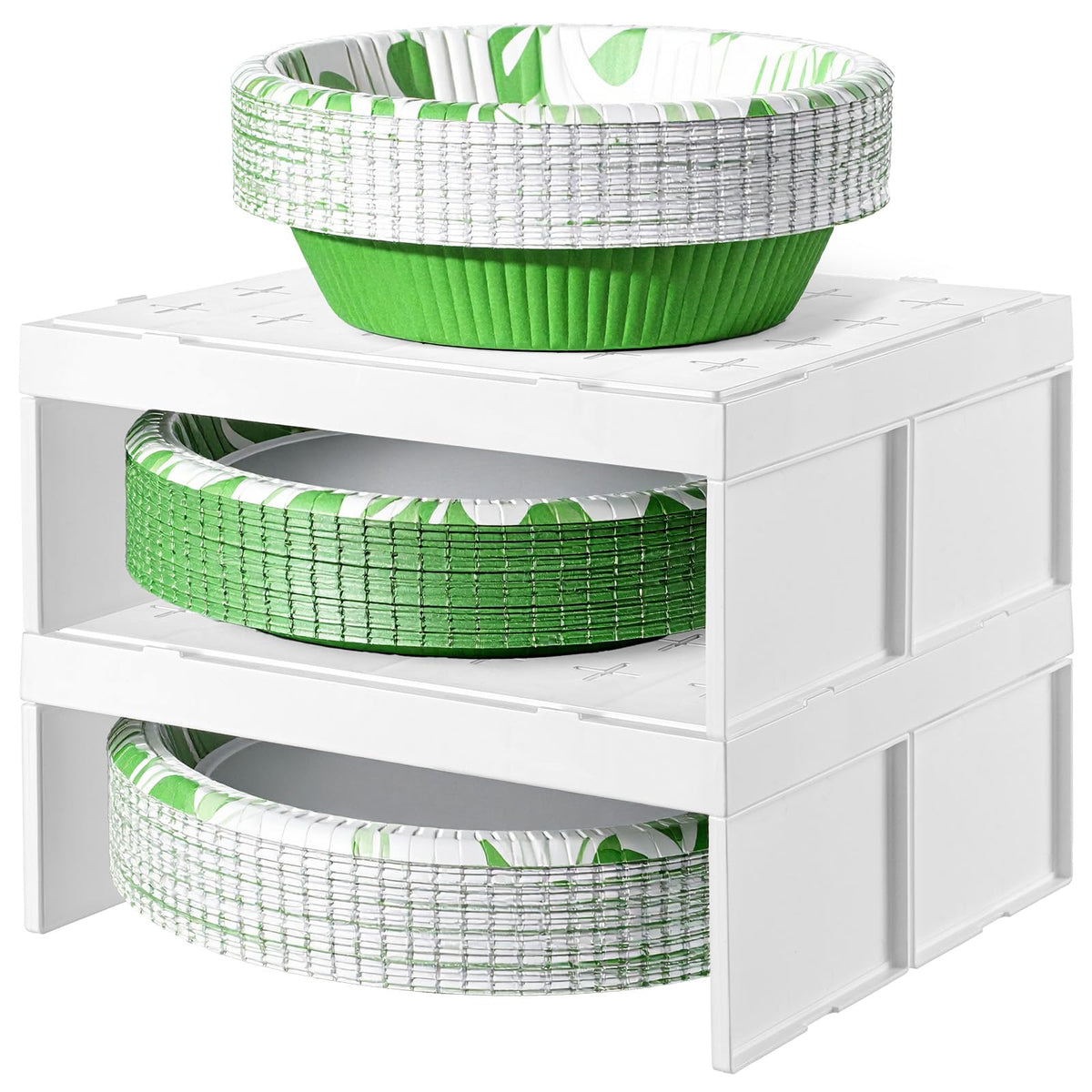 HOFURME 2 Pcs Paper Plate Dispenser and Paper Bowl Dispenser, SpaceSaving Plastic, Foam, Disposable Plate and Bowl Organizer, S