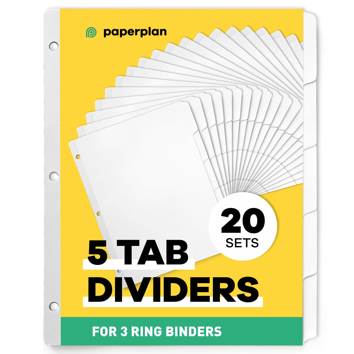 3 Ring Binder Dividers With Tabs - (20 Sets) X 5 Tab Dividers For 3 Ring Binders - White - Binder Dividers With Tabs - Dividers