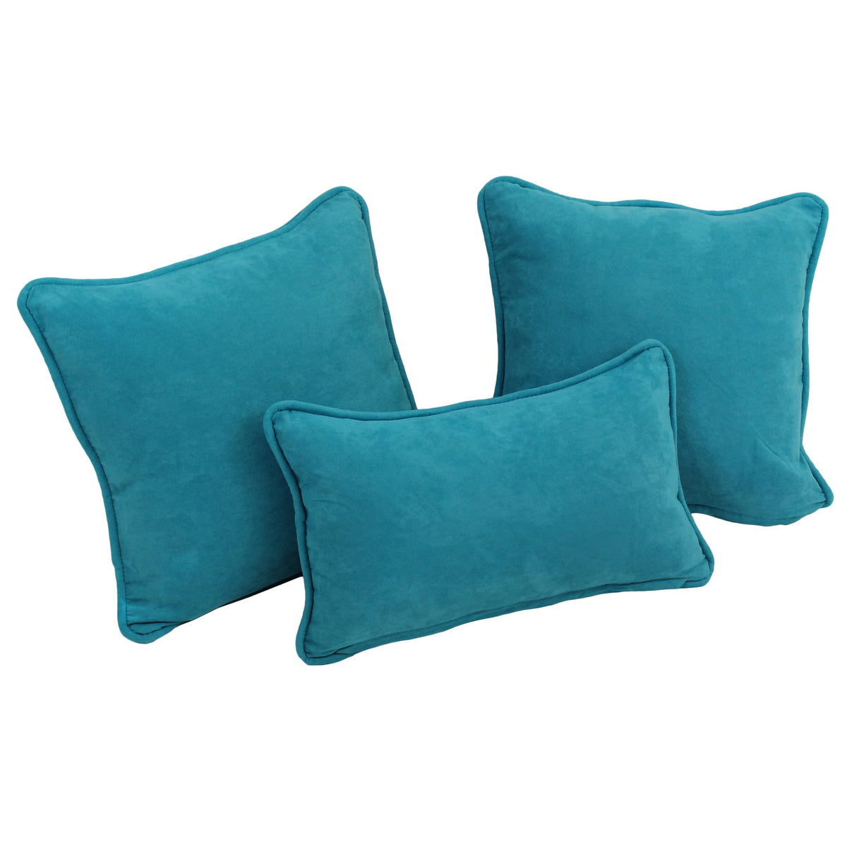 Blazing Needles Corded Microsuede Throw Pillow Set, Aqua Blue 3 Count