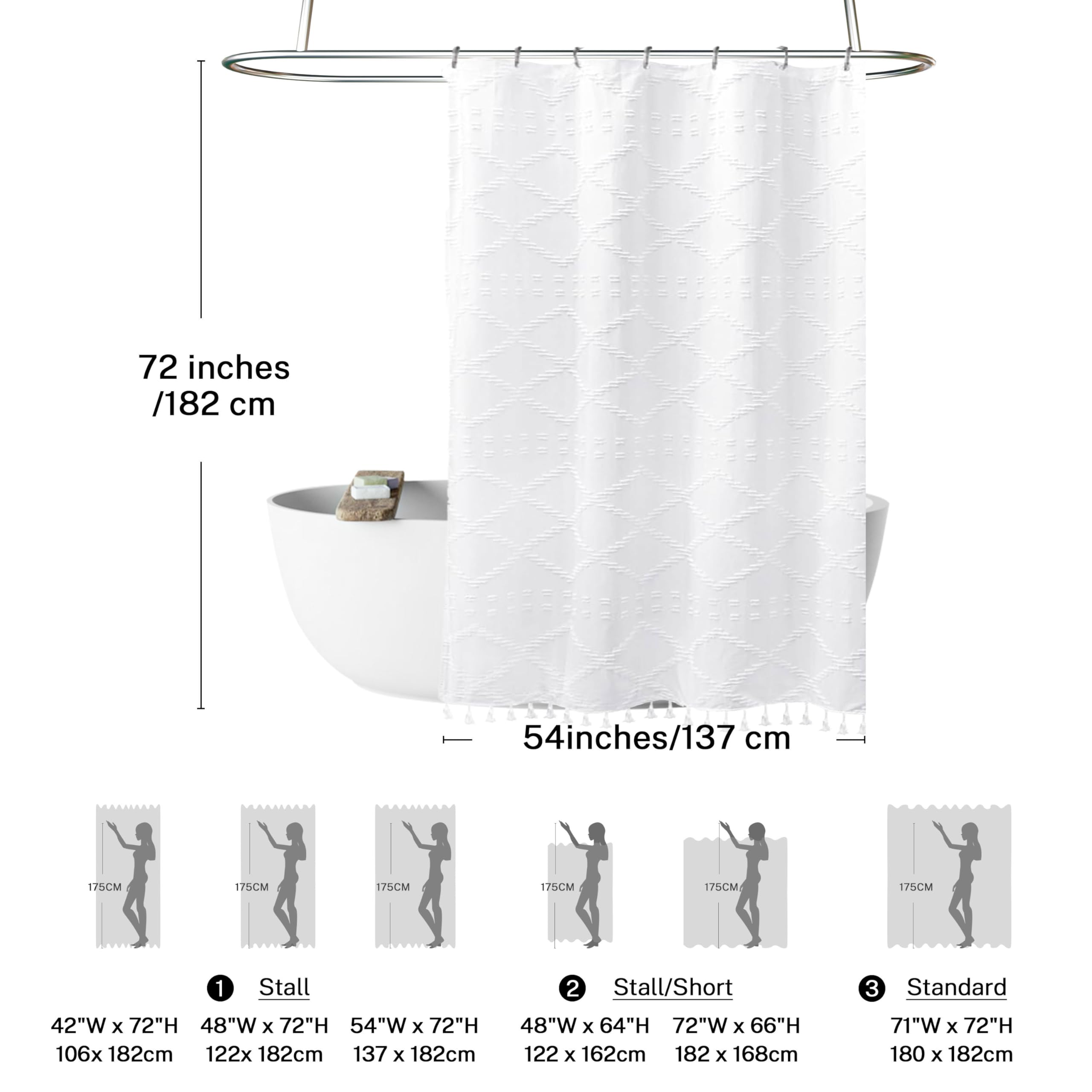 Stall Boho White Woven Fabric Shower Curtain With Tassels 54 X 72 Modern Farmhouse Minimalist Tufted Chevron Striped Shabby Chic