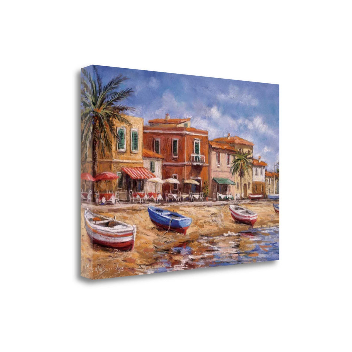 39' Coastal Beach Front Cafes and Shops Print on Gallery Wrap Canvas Wall Art