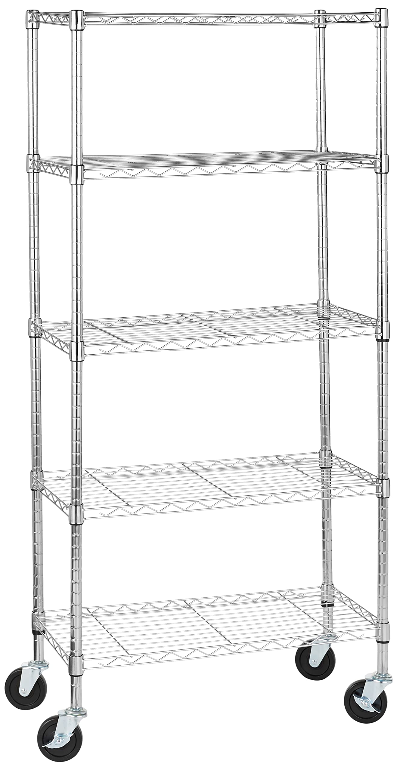 Amazon Basics 5-Shelf Adjustable, Heavy Duty Storage Shelving Unit on 4'' Wheel Casters, Metal Organizer Wire Rack, 30'' L x 14'