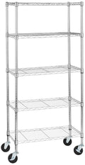 Amazon Basics 5-Shelf Adjustable, Heavy Duty Storage Shelving Unit on 4'' Wheel Casters, Metal Organizer Wire Rack, 30'' L x 14'