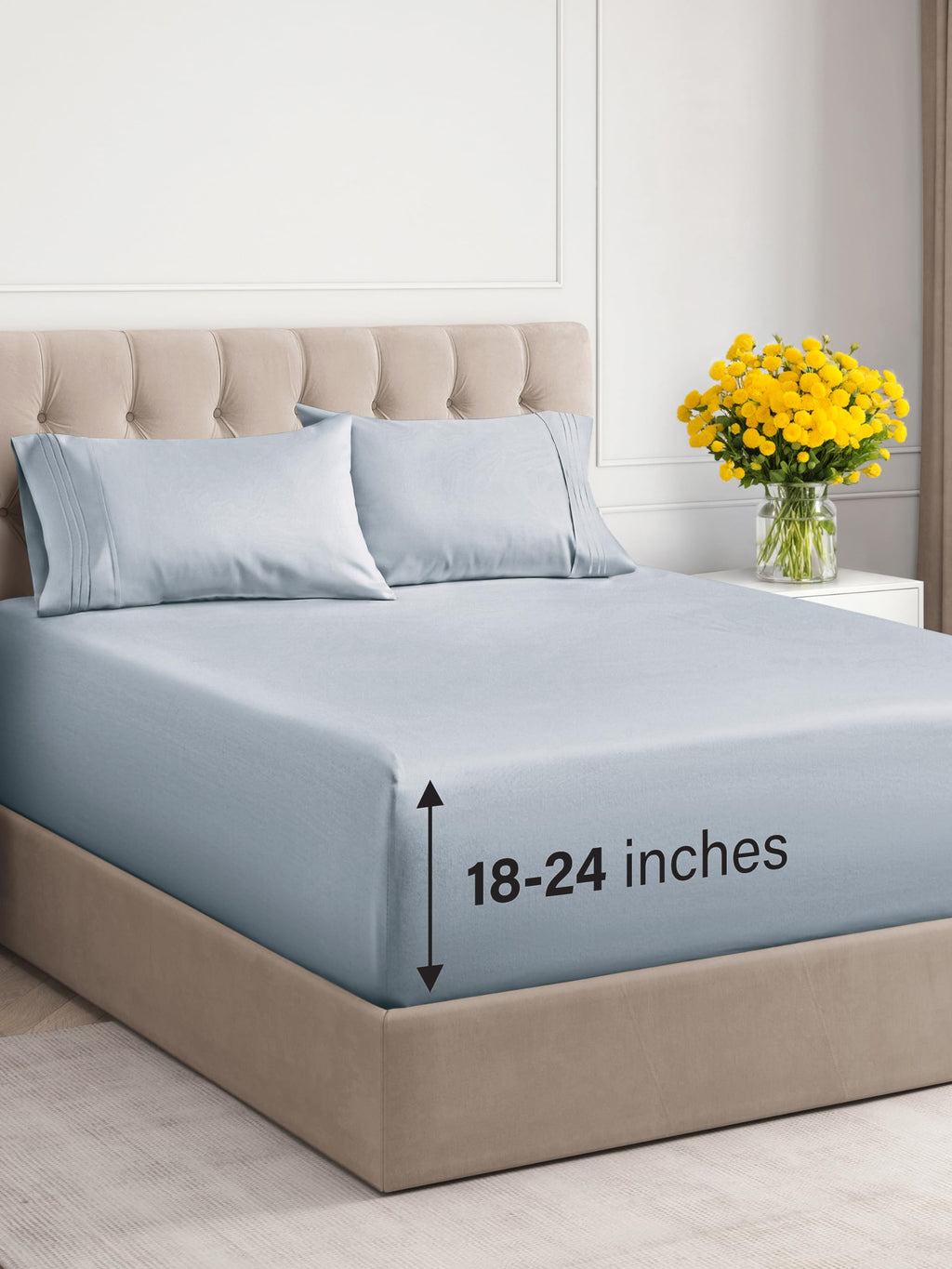 Extra Deep Pocket King Sheets - 4 Piece Breathable & Cooling Bed Sheets - Hotel Luxury Bed Sheet Set - Soft, Wrinkle Free & Comfy - Easily Fits Extra Deep Mattresses - Deep Pocket Sky Blue Sheets Set