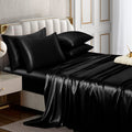 Horbaunal 6 Piece Satin Sheet Set Queen Size Luxury Silky & Soft Black Satin Queen Bed Sheet Set with 16'' Deep Pocket, 1 Fitted