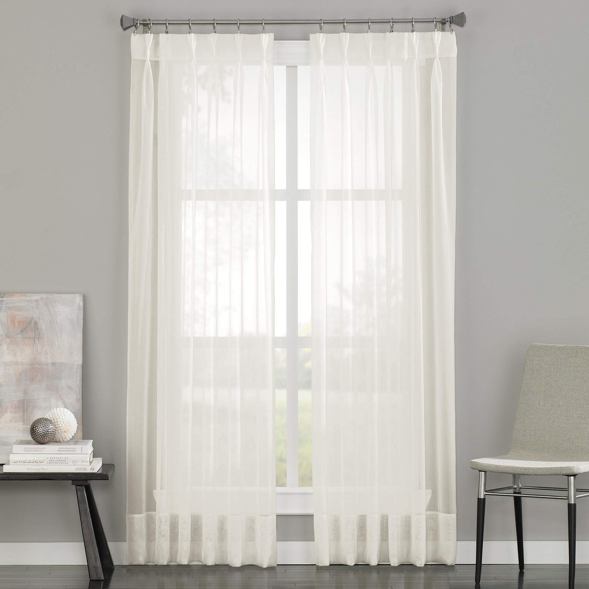 Curtainworks Soho Voile Sheer Pinch Pleat Curtain Panel, 29 by 95, Oyster