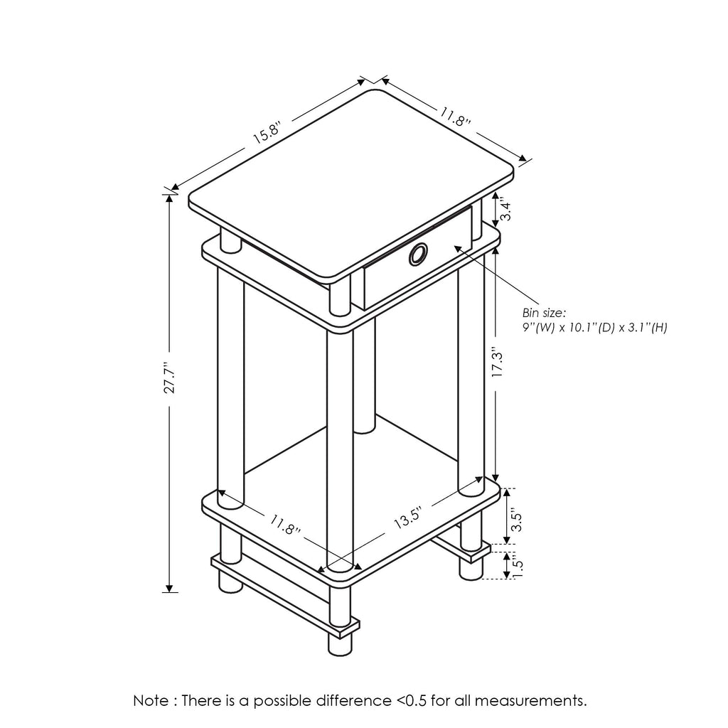 Furinno Turn-N-Tube Tall End Table, Columbia Walnut/Black/Dark Brown