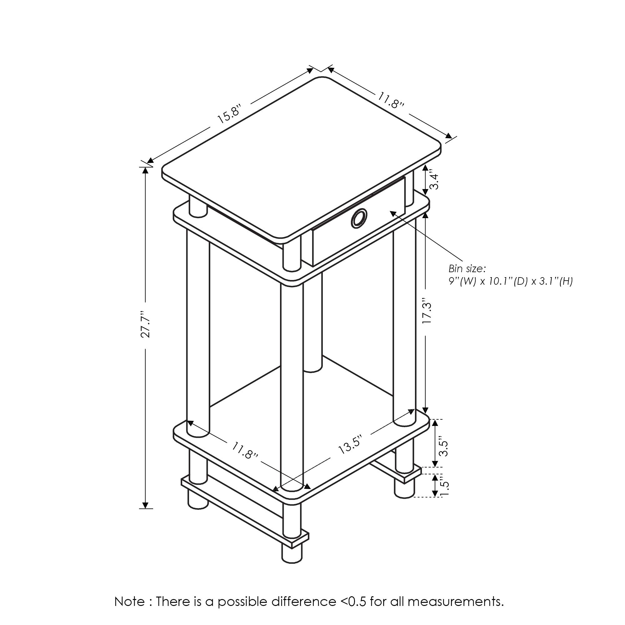 Furinno Turn-N-Tube Tall End Table, Columbia Walnut/Black/Dark Brown