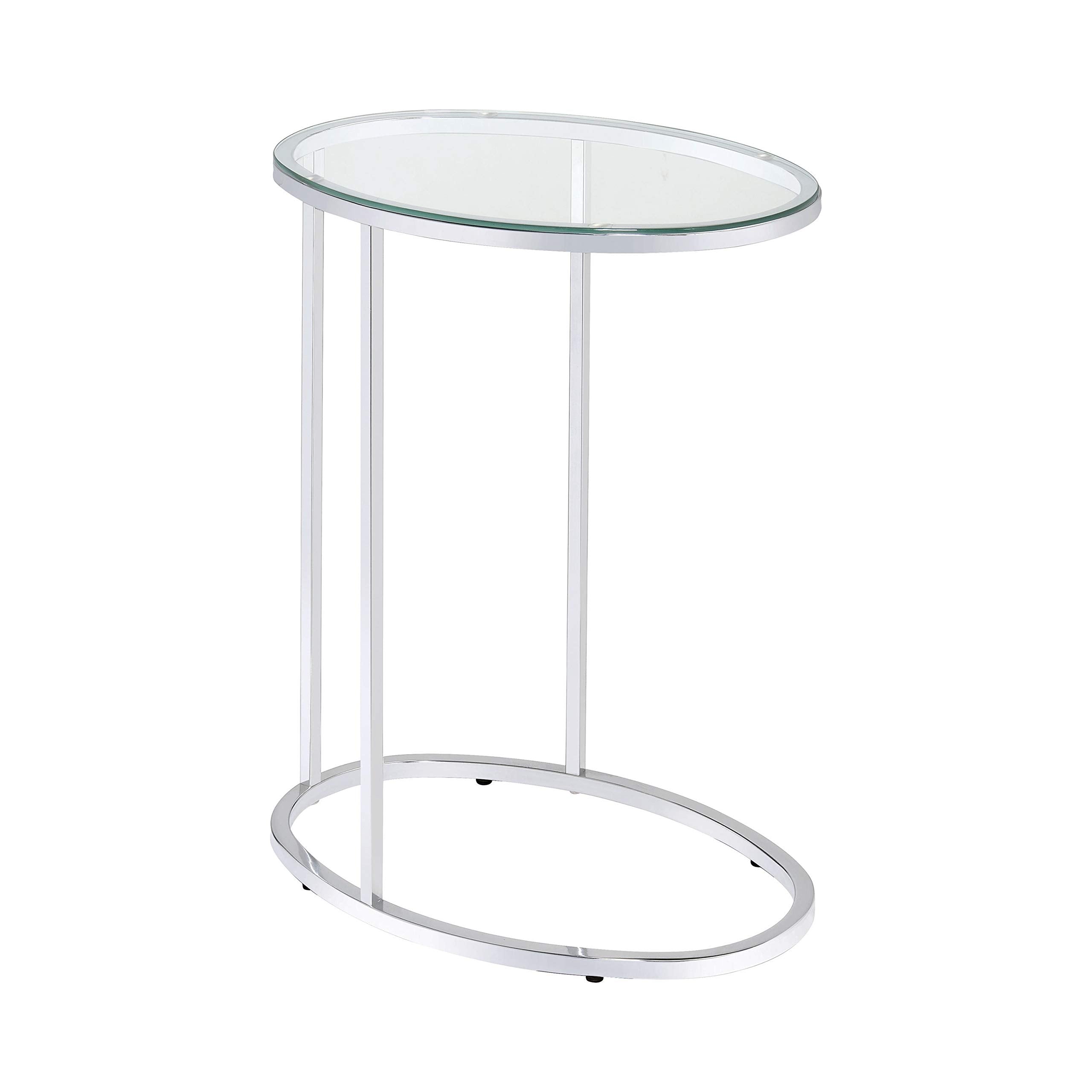 Coaster Home Furnishings Oval Snack Table Chrome and Clear, 11.25''D x 18''W x 24.5''H