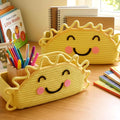 Windyun 2 Pcs Rope Baskets for Classroom Woven Boho Sun Storage Baskets 12 x 6inch Smile Face Pencil Organizer Bins Book Contain