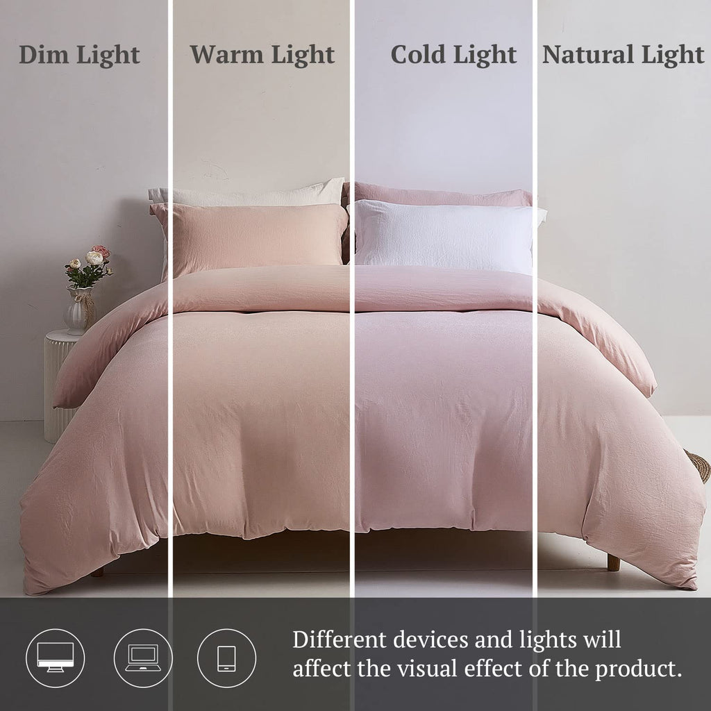 Mildly Super Soft Duvet Cover - 100% Washed Microfiber Pink Comforter Cover Set 3 Pieces With Zipper Closure & Corner Ties (No C