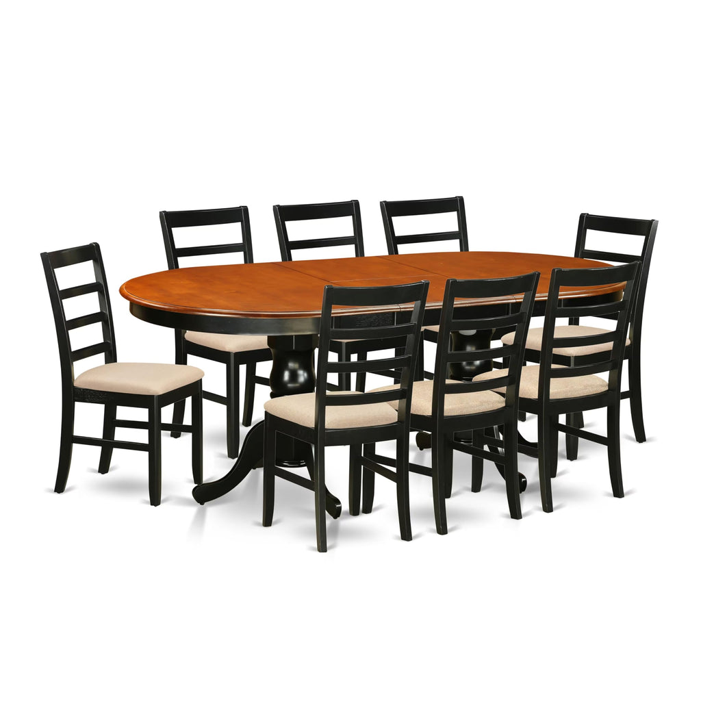 East West Furniture PLPF9-BCH-C 9 Piece Kitchen Table & Chairs Set Includes an Oval Dining Room Table with Butterfly Leaf and 8 Linen Fabric Upholstered Chairs, 42x78 Inch, Black & Cherry