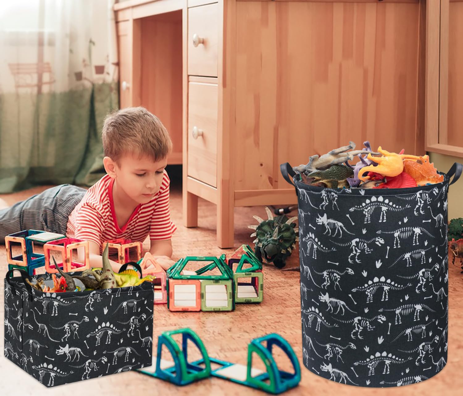 Hiyagon Rectangular Dinosaur Basket Baby Storage Baskets Kids Toy Basket For Boy And Girls Gift Basket Empty Cute Storage Bin Or