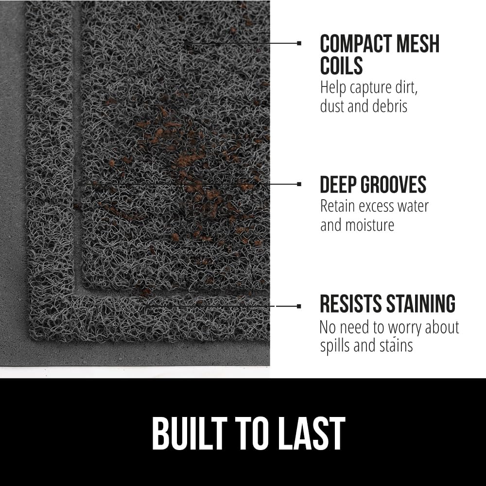 Gorilla Grip Dirt Grabber Mesh Door Mat, Low-Profile, Stain And Fade Resistant Heavy Duty Quick Dry Striped Doormat, Mats For Indoor Outdoor Entry, Shoe Scraper, Garage Entrance Mat, 47X35 Dark Gray