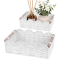 iEGrow Paper Rope Small Storage Baskets for Organizing, Set of 2 Scalloped Edge Wicker Basket with Wooden Handles Toilet Paper B