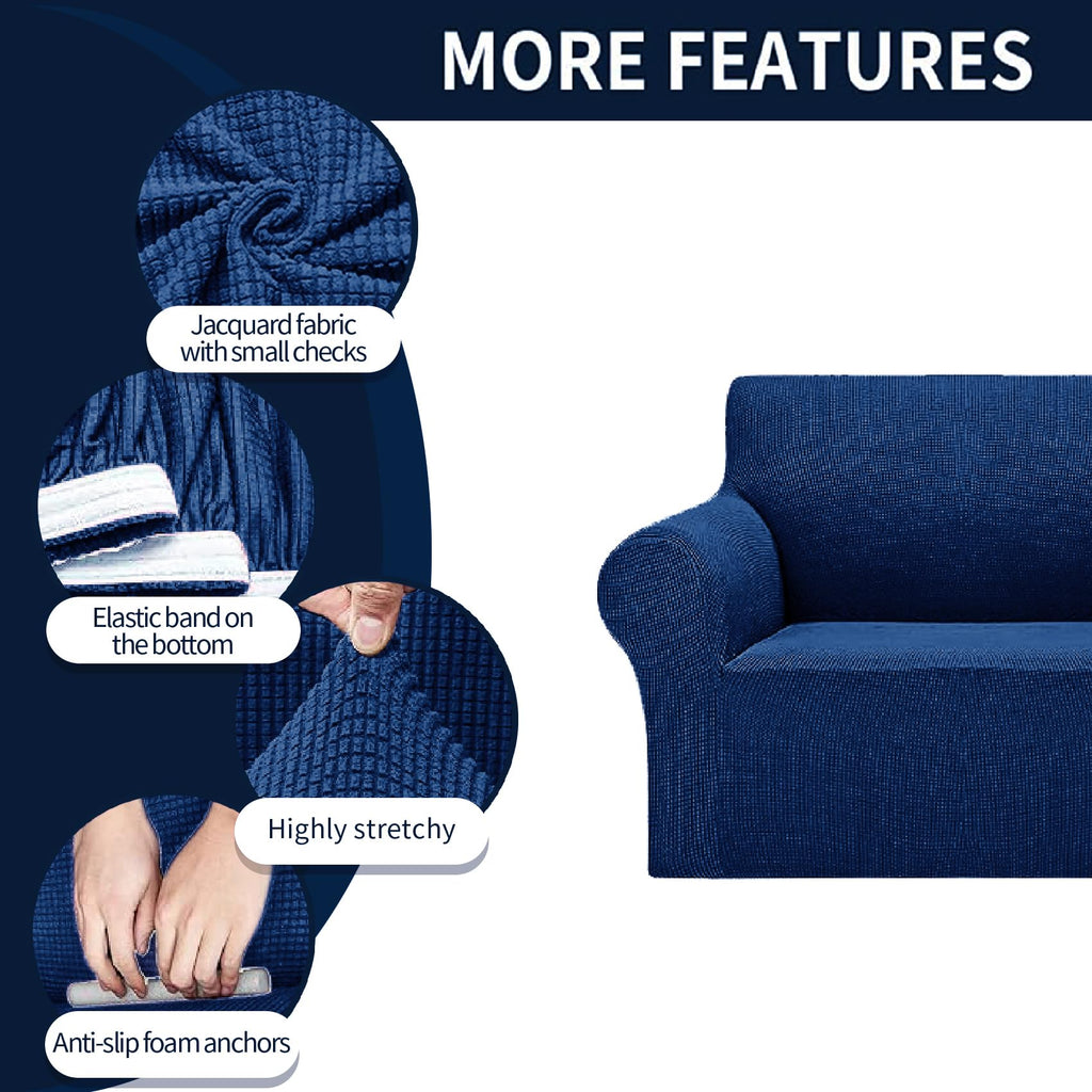 Cupuamon Oversized Sofa Slipcovers - Elastic Bottom, Jacquard Fabric, Classic Blue, 4 Seater - Perfect for Pets and Kids