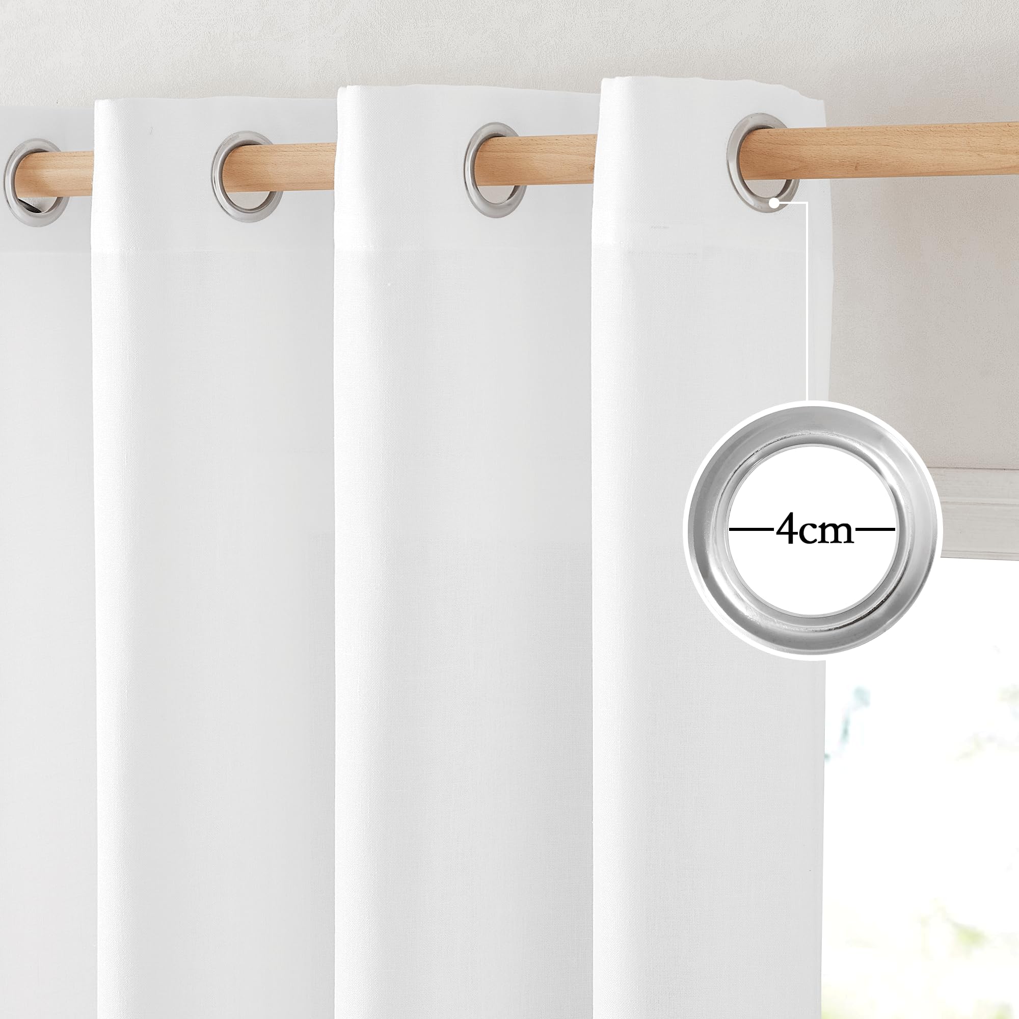 Nicetown White Linen Curtains 108 Inches Long For Home Office, Grommet Privacy Added With Light Filtering Thick Flax Window Treatments For Bedroom/Living Room, Natural, W55 X L108, 2 Panels