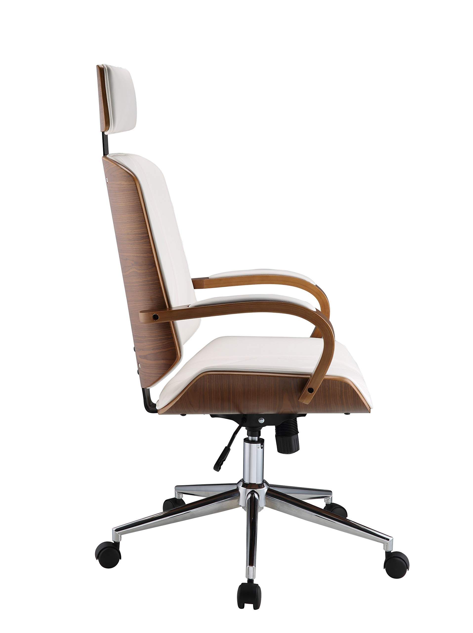 HomeRoots PU, Wood, Metal, Foam, Ga 24' X 26' X 46-49' White Leatherette and Walnut Office Chair