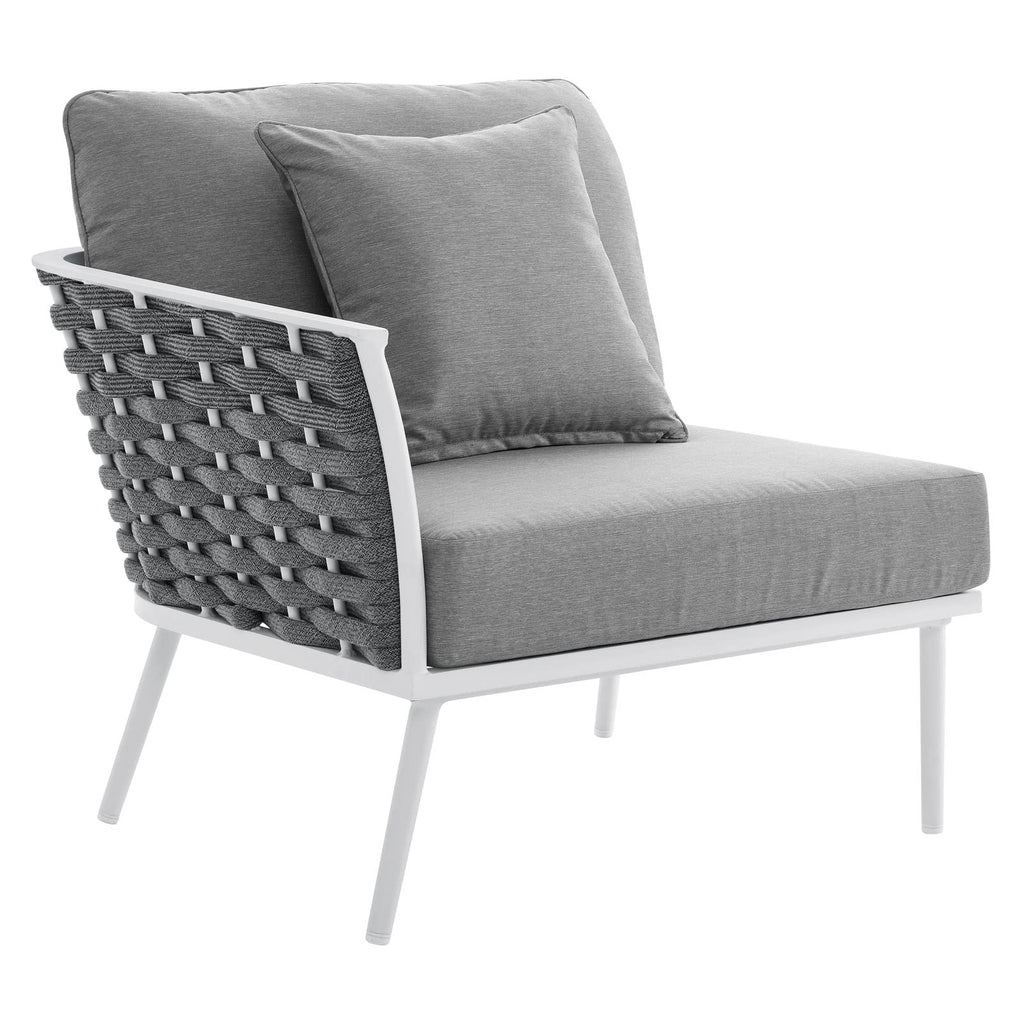 Modway Stance Outdoor Patio Woven Rope Aluminum Large Sectional Sofa in White Gray