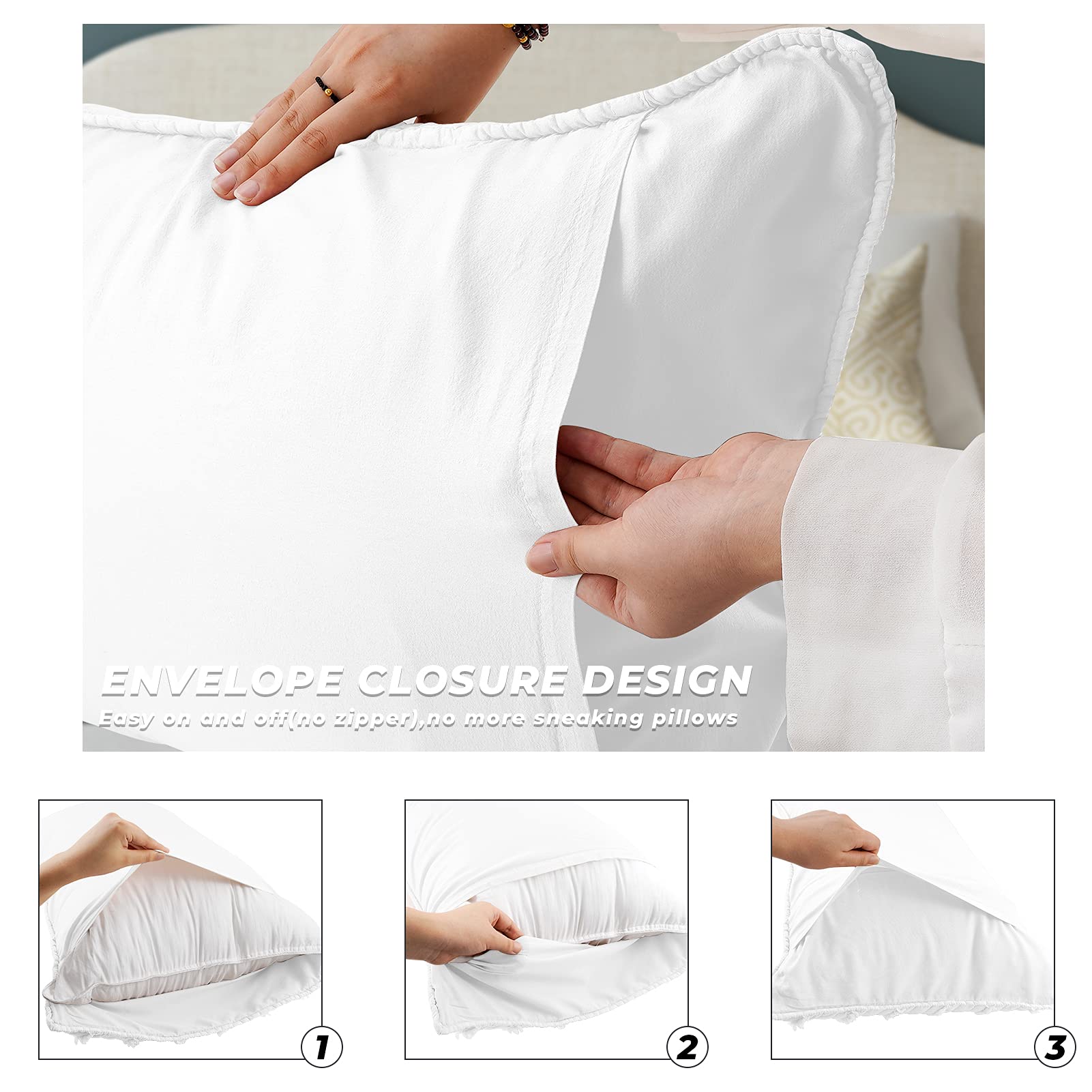 Bosowos Standard Size Pillow Shams Set Of 2, Ultra Soft Breathable 20 X 26 Inches Pillow Case Envelope Closure, Microfiber Farmh