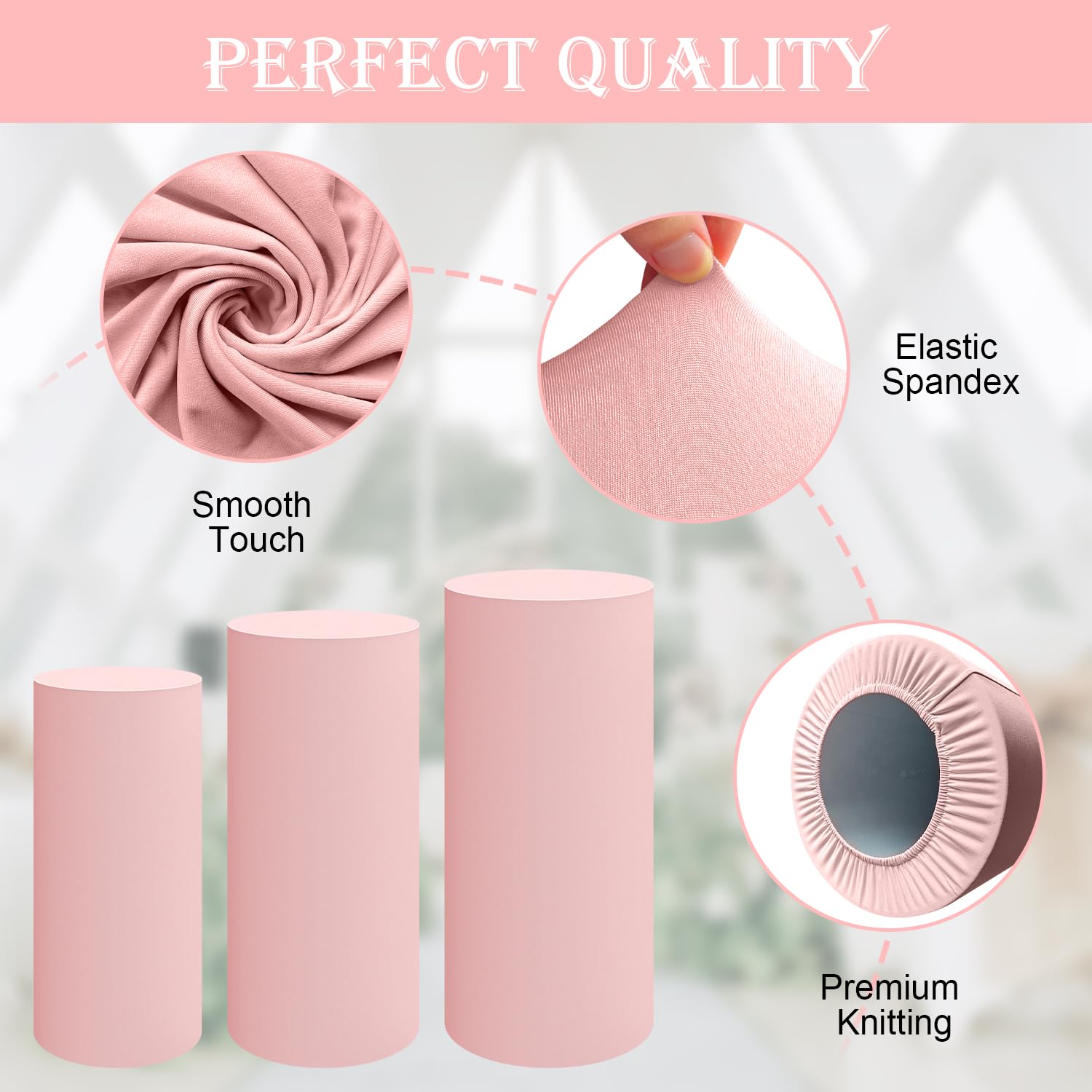 Saitimade Set Of 3 - Pink Cylinder Pedestal Stand Covers, Flexible Cylinder Stand Covers For Party, Wedding Or Birthday Event De