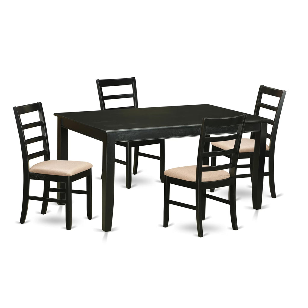 East West Furniture DUPF5-BLK-C 5 Piece Dining Room Furniture Set Includes a Rectangle Dining Table and 4 Linen Fabric Upholstered Chairs, 36x60 Inch, Black