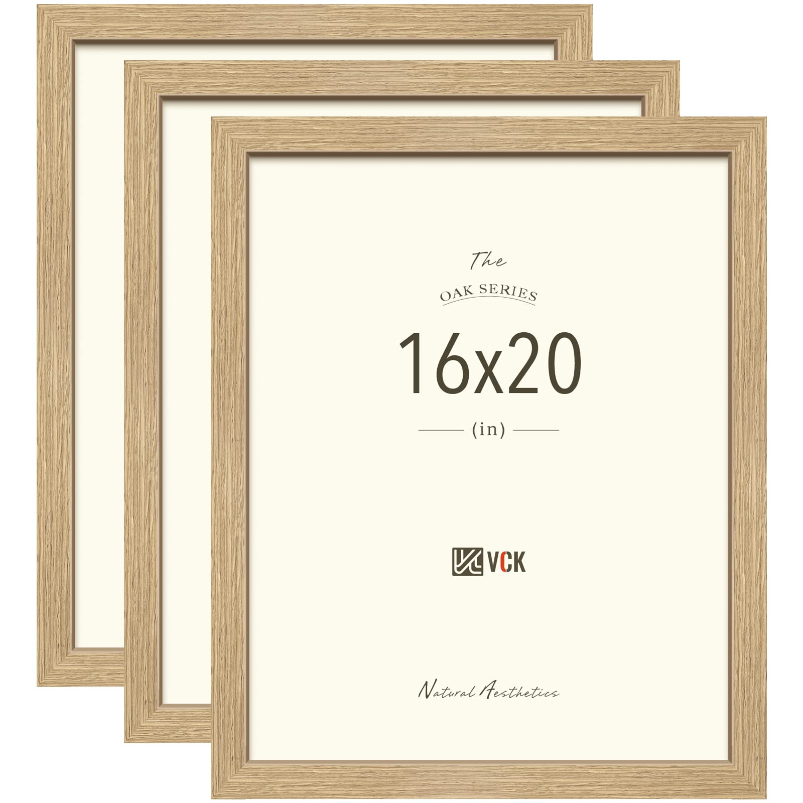 VCK 16x20 Solid Wood Poster Frames for Wall, Natural Oak Picture Frame 3 Pack, Wall Gallery Frame