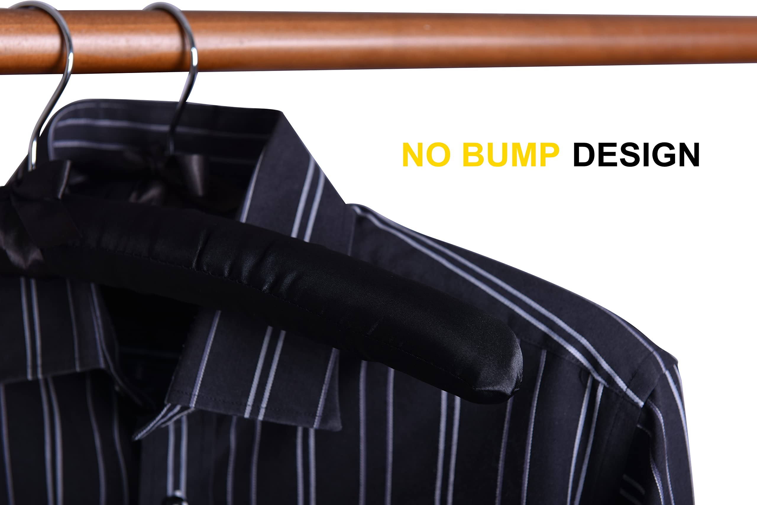 Amber Home 5 Pack 17 Inch Large Black Satin Padded Hangers For Women Clothing, Anti Slip Cushioned Hangers For Sweaters, Silk Ha