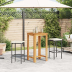 vidaXL 3-Piece Patio Bar Set-Black Poly Rattan and Solid Acacia Wood, Square Table with Oil Finish, Cream White Seat Cushions, Standard, 3295267