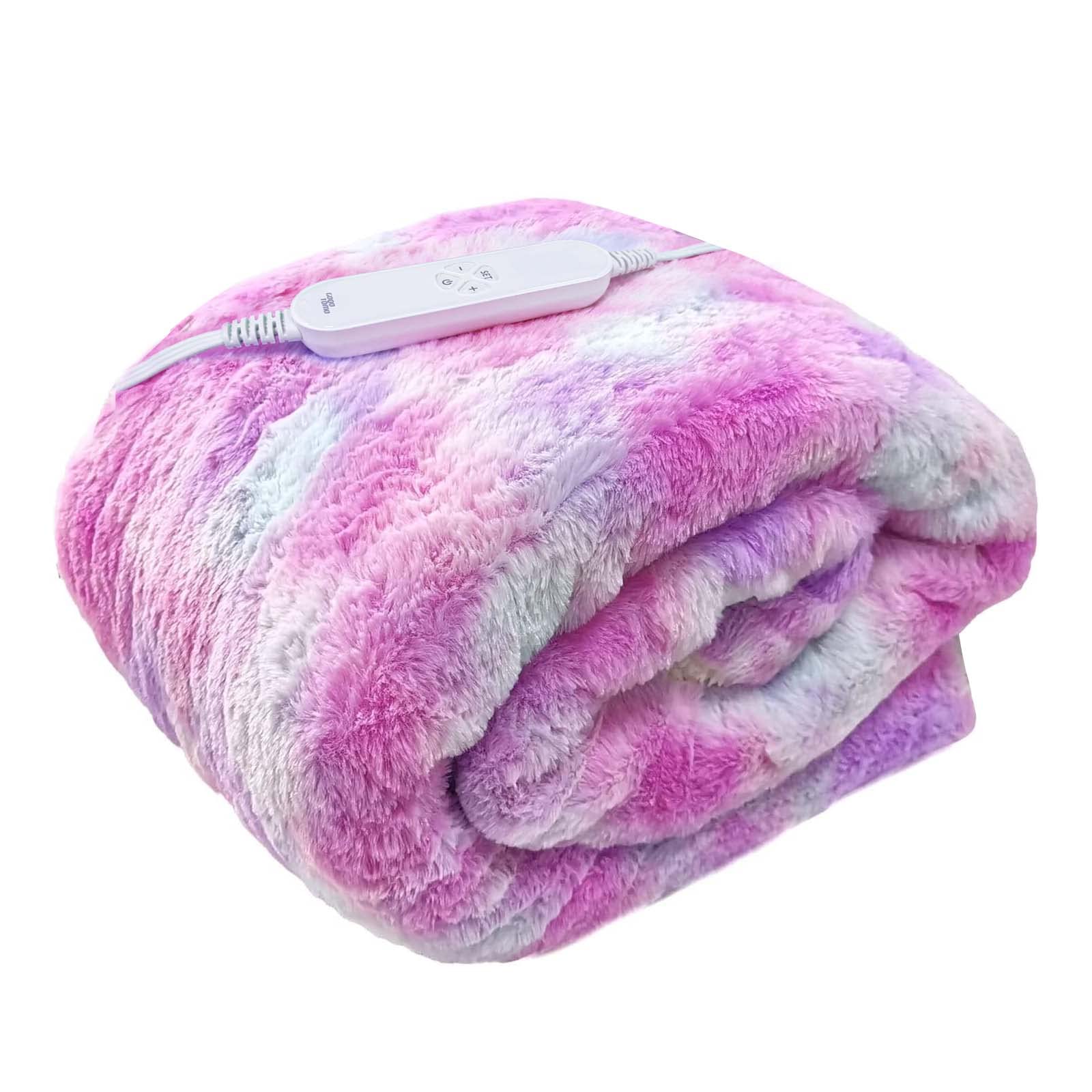 Goqo Tomo Electric Heated Blanket 50' X 60' Throw Wrap With 12 Heating Levels For Home Office Use Pink Tie Dye