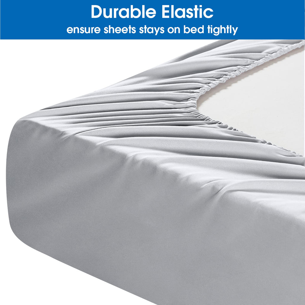 Homeideas King Size Bed Sheets - 6 Piece Set (Light Grey) - Extra Soft Brushed Microfiber 1800 Bedding Sheets, Deep Pocket, Wrinkle & Fade Free