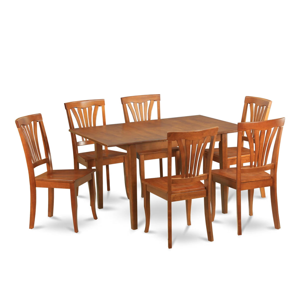 East West Furniture MLAV7-SBR-W Milan 7 Piece Set Consist of a Rectangle Dining Room Table with Butterfly Leaf and 6 Wood Seat Chairs, 36x54 Inch