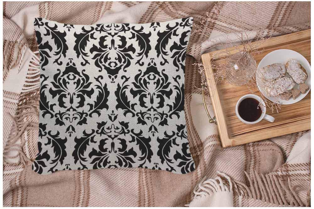 Wondertify Throw Pillow Cover Case Black And White Damask American - Soft Linen Pillow Case For Decorative Bedroom/Livingroom/Sofa/Farm House - Couch Pillow Cushion Covers 18X18 Inch 45X45 Cm