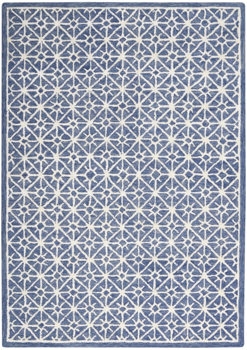 HomeRoots 533382 4 x 6 ft. Geometric Hand Tufted Area Rug Blue & Off White