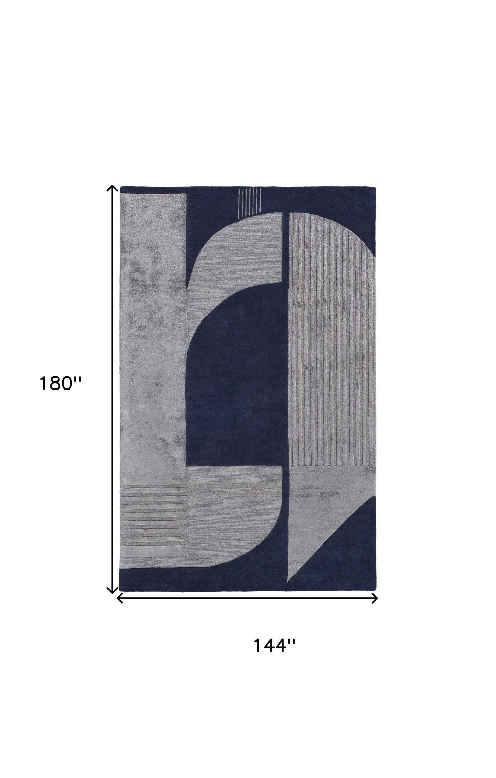 HomeRoots 514592 8 x 10 ft. Blue & Silver Wool Geometric Hand Tufted Handmade Rectangle Area Rug