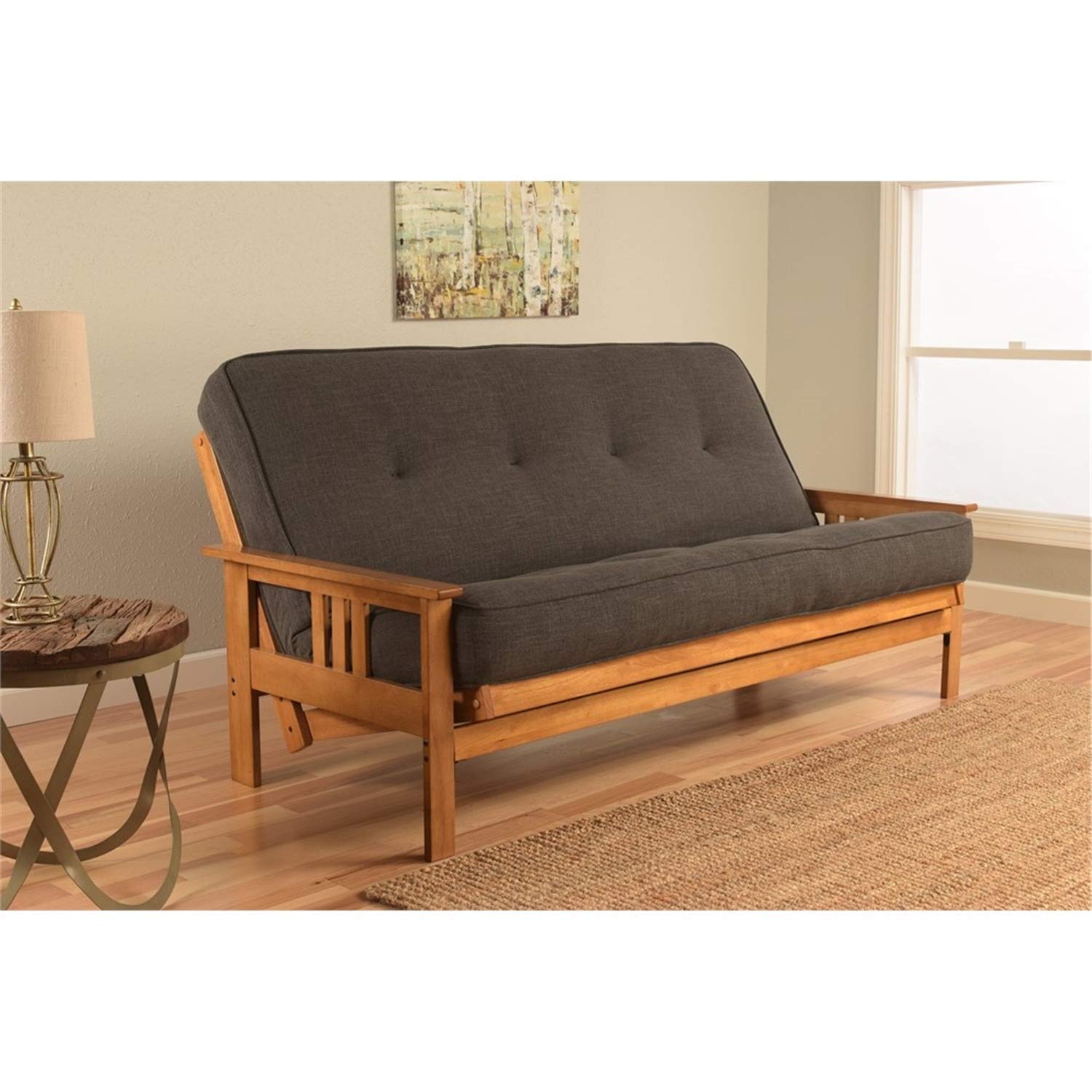 Kodiak Furniture Monterey Futon Set With Butternut Finish, Full, Linen Charcoal
