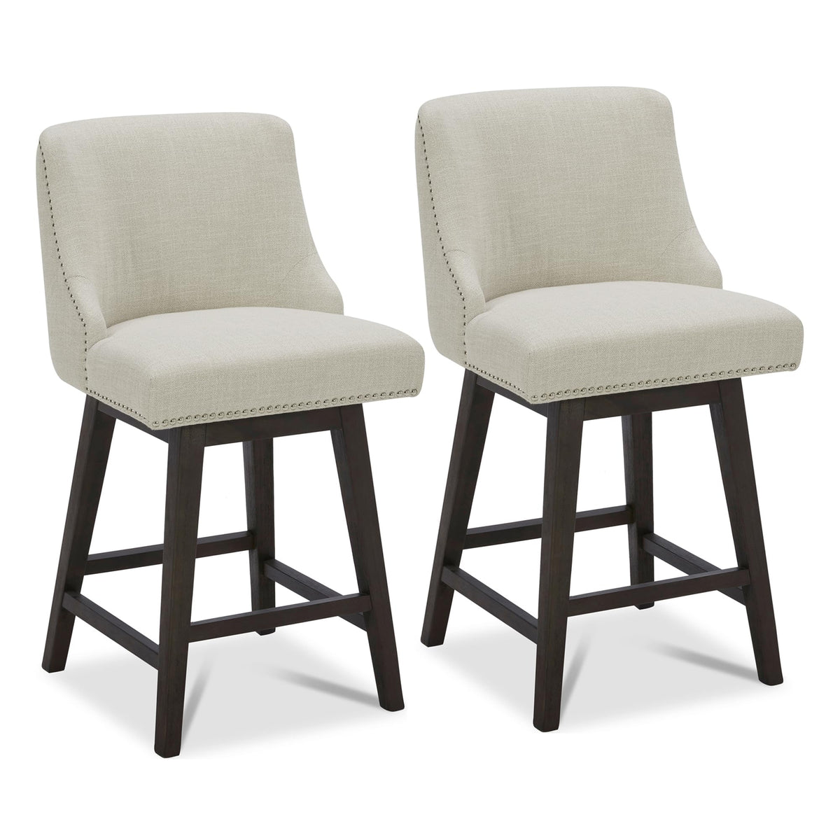 Chita Counter Height Swivel Barstools, Fsc Certified 26' H Seat Height Upholstered Bar Stools Set Of 2, Performance Fabric In Linen