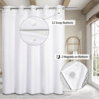 Mitovilla No Hooks Needed Black Ombre Waffle Shower Curtain With Snap-In Liner, Modern Waffle Weave Heavy Duty Fabric Cloth Show