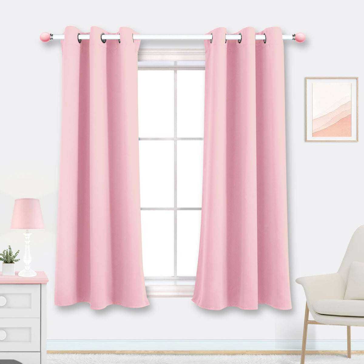 Mrs.Naturall Pink Curtains 42X54 Inch Length For Living Room 2 Panels Blackout Room Darkening Curtain For Bedroom
