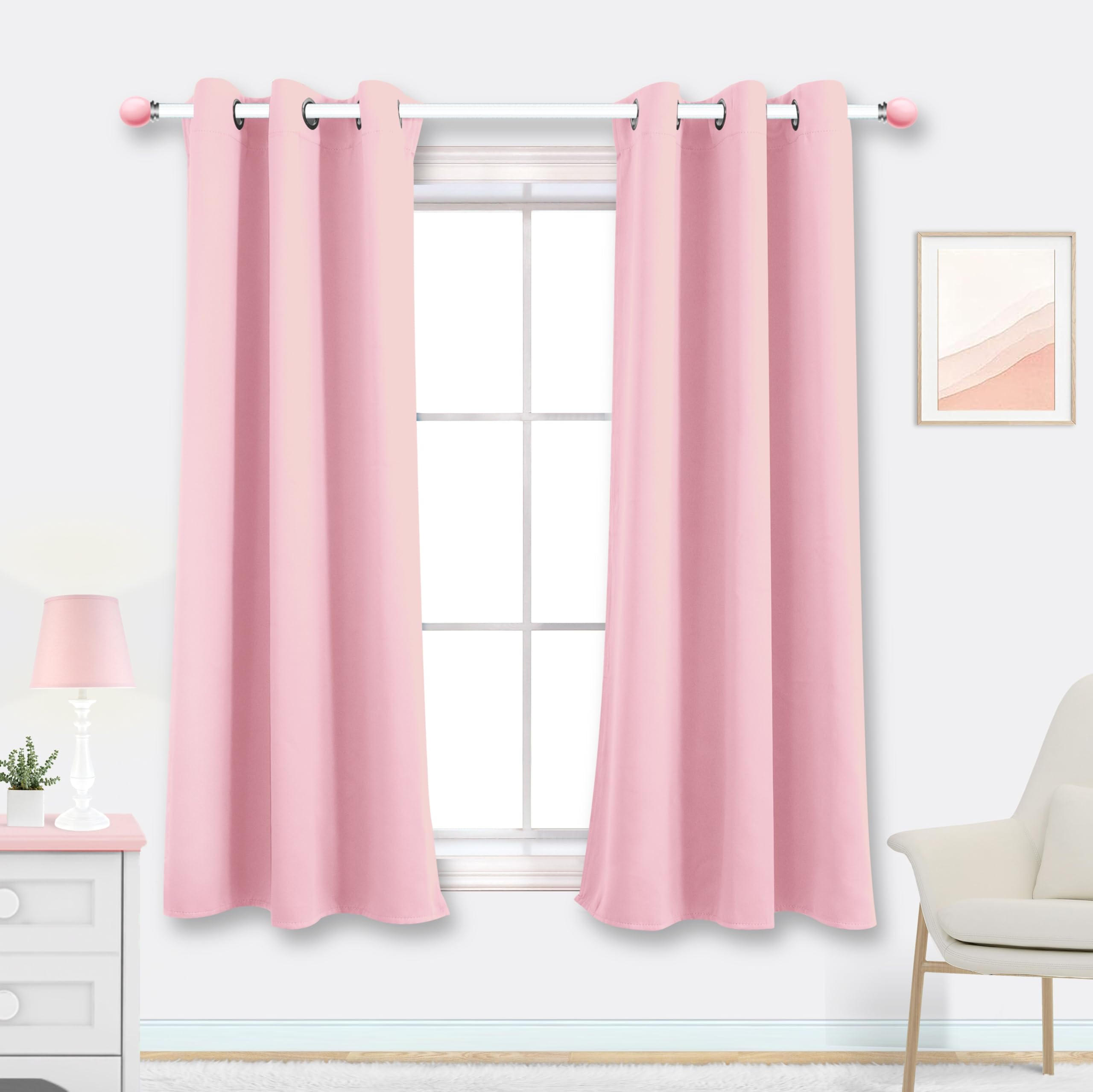 Mrs.Naturall Pink Curtains 42X54 Inch Length For Living Room 2 Panels Blackout Room Darkening Curtain For Bedroom