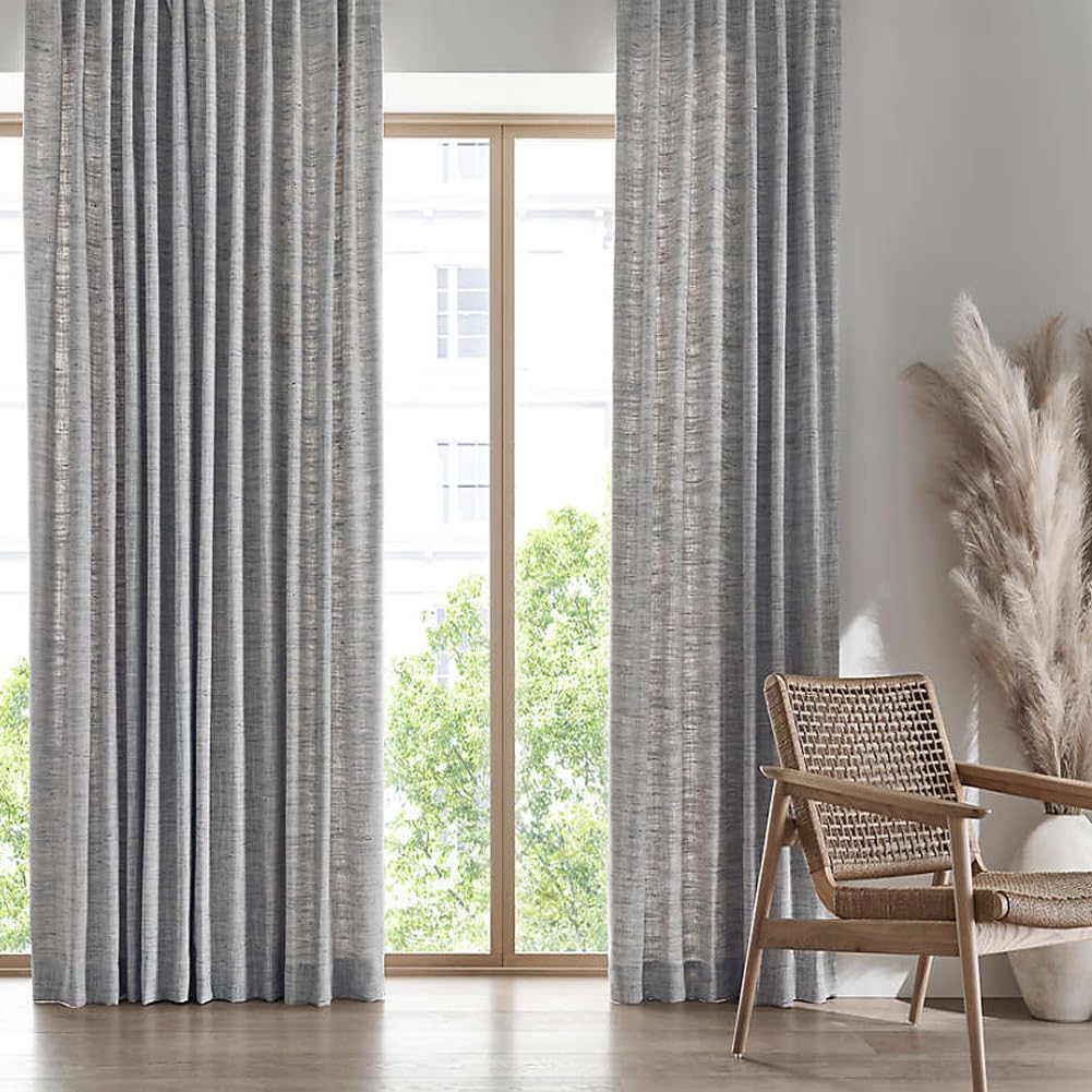 Fmfunctex Grey Sheer Curtains For Living Room Bedroom Linen Textured Semi-Sheer Window Curtain Drapes 52   W X54 L 2 Panels Grom