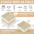 Criusia 3 Pack Sock Underwear Drawer Organizer Dividers, 64 Cell Fabric Foldable Cabinet Dresser Closet Organizers And Storage B