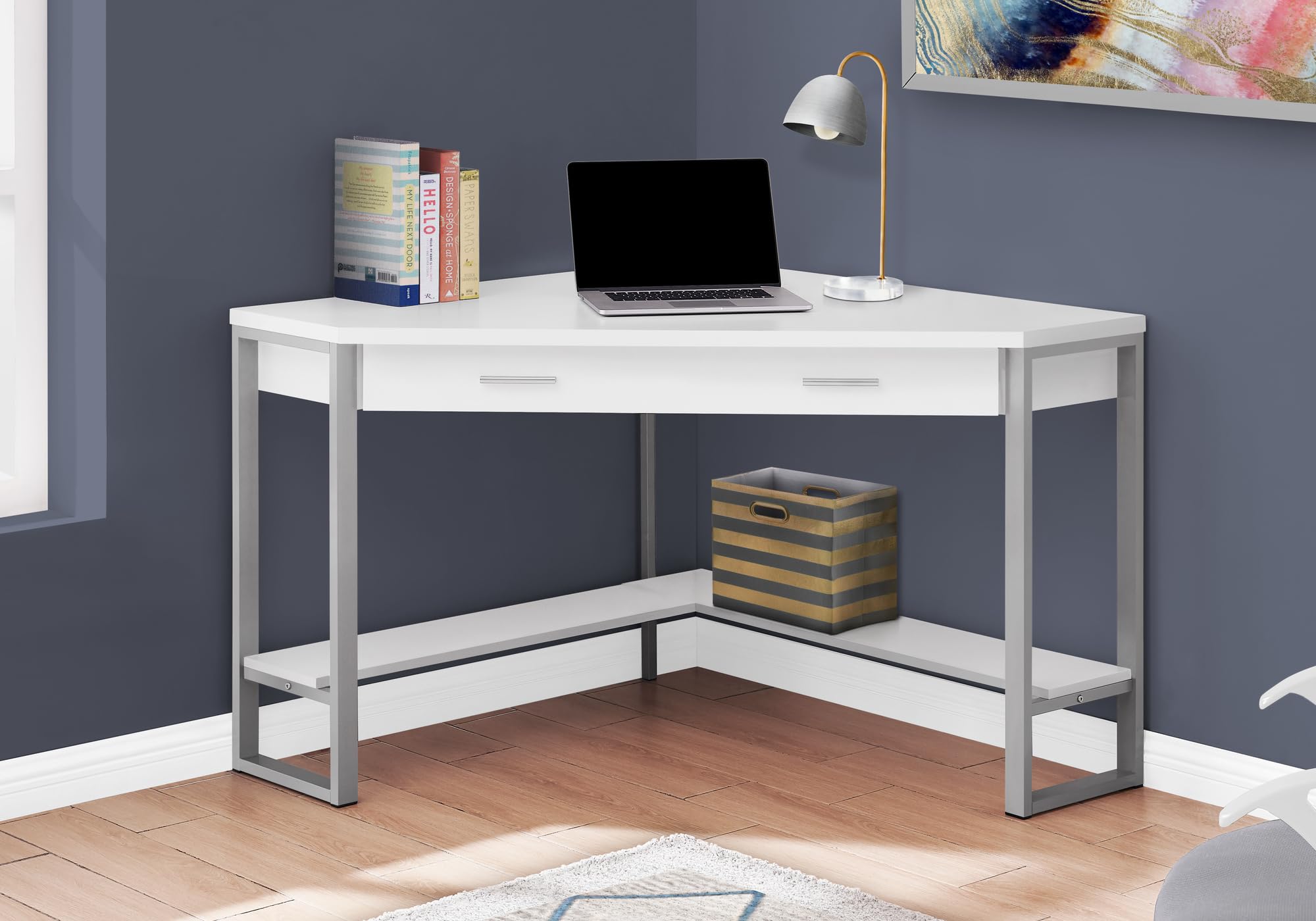 Monarch Specialties Corner Desk With Storage And Shelf Laptop Pc Study Table-Workstation For Home Office, 42&quot; L, White