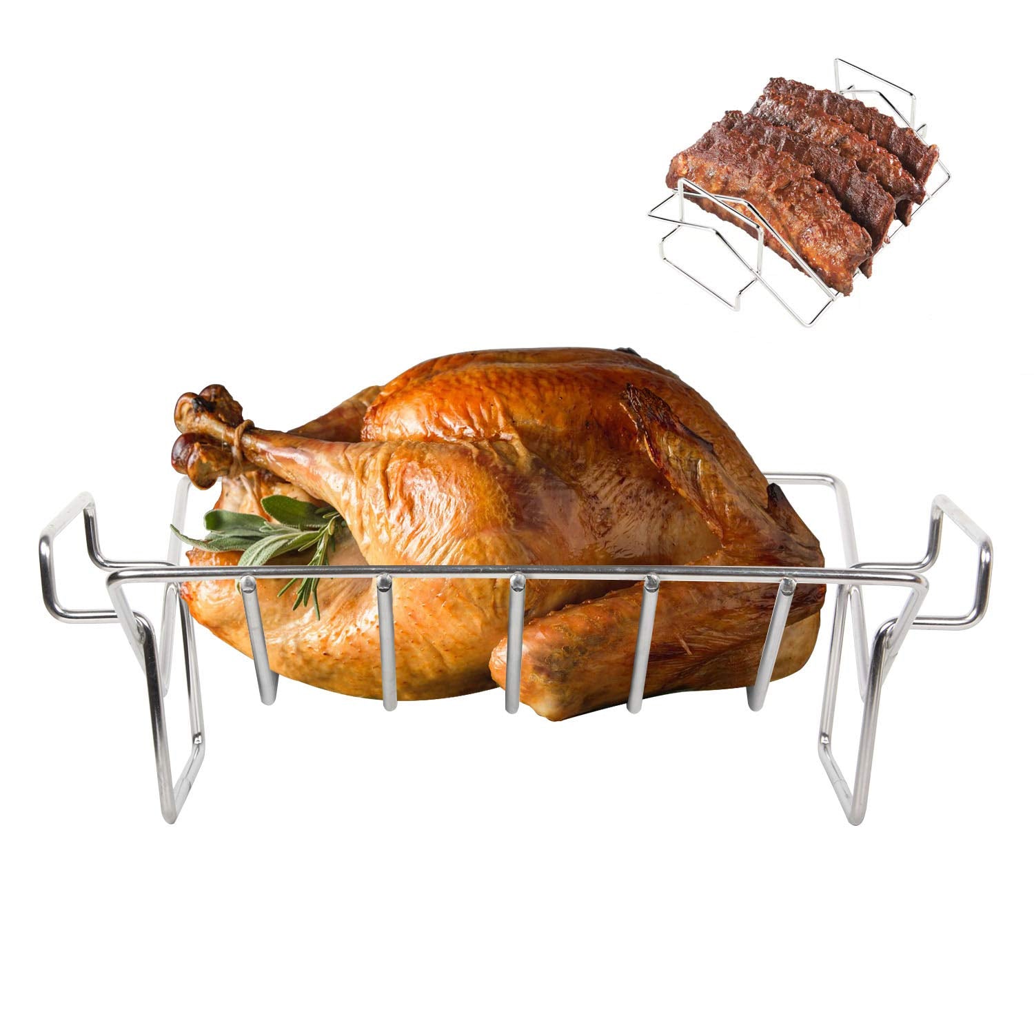 Kamaster Turkey Rack For Stainless Steel Rib Rack For Smoking And Grilling Dual Purpose V Shaped Turkey Roasting Rack For Large