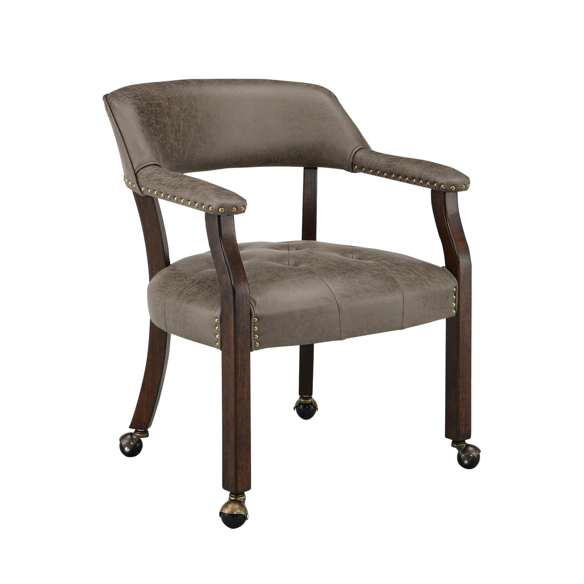 Leemtorig Dining Chairs With Casters And Arms, Accent Kitchen Table Chairs With Wheels, Roller Poker Table Chairs, Wooden Captai