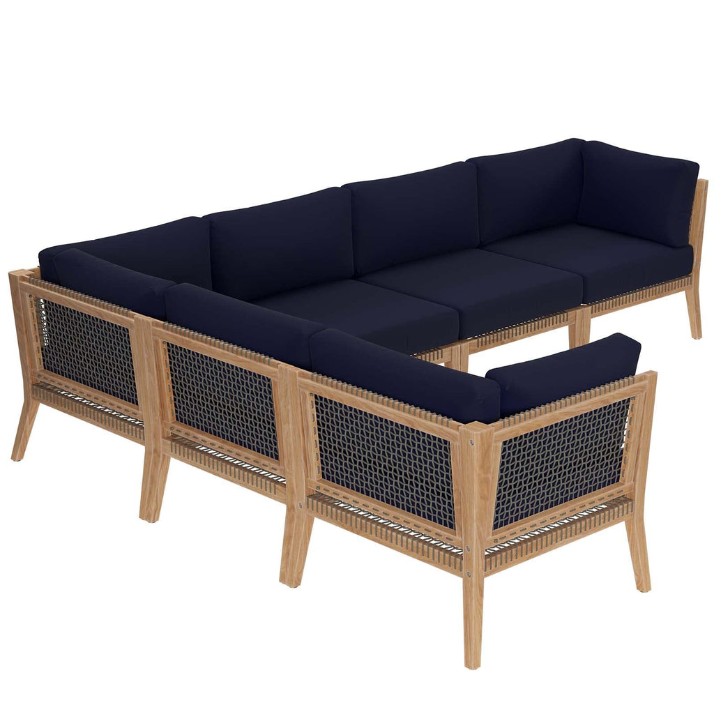 Modway Clearwater Sectional, 6-Piece L-Shaped, Gray Navy